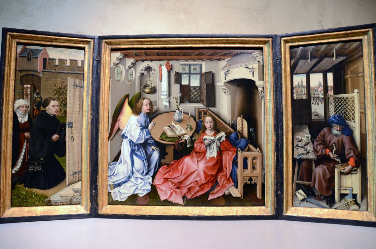 New York Cloisters 65 019 Merode Room - Annunciation Triptych (Merode Altarpiece) - Workshop of Robert Campin, Netherlands 1427-32